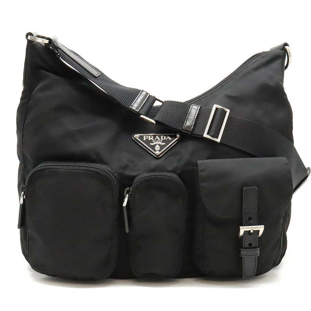 Prada Tessuto Crossbody Bag Messenger Leather NERO Black